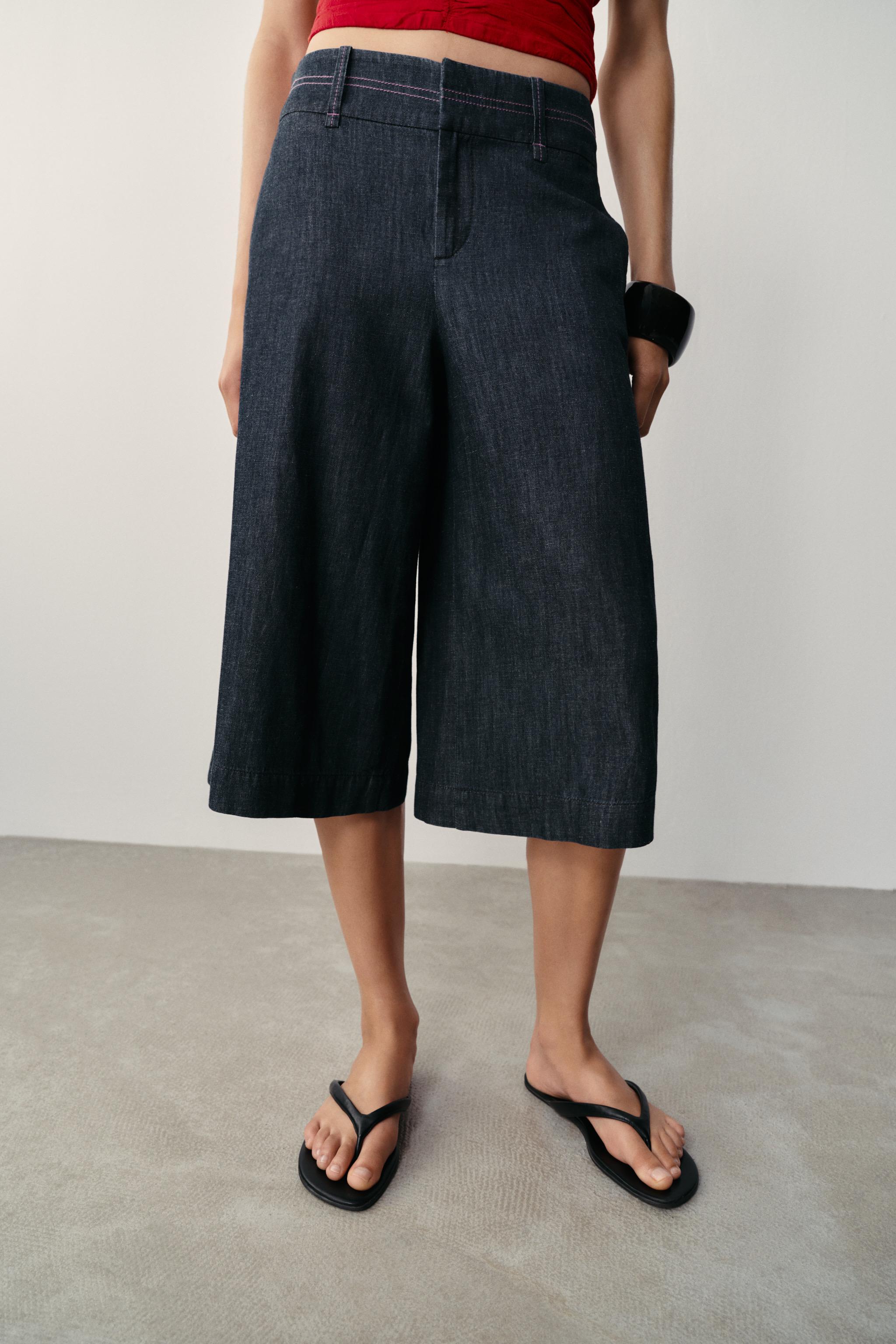 LONG SHORTS WITH CONTRAST TOPSTITCHING